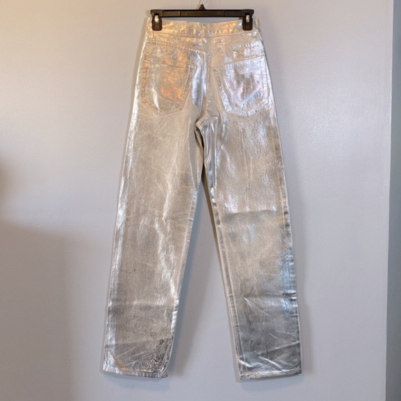 Zara Metallic Jeans NWOT Womens US 2 Silver The Boy Boy Fit Painted Blogger Fave - Picture 10 of 16